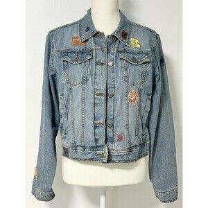Rare American Eagle Vintage USA Y2K 90s Denim Jean Jacket Patch Large Distressed